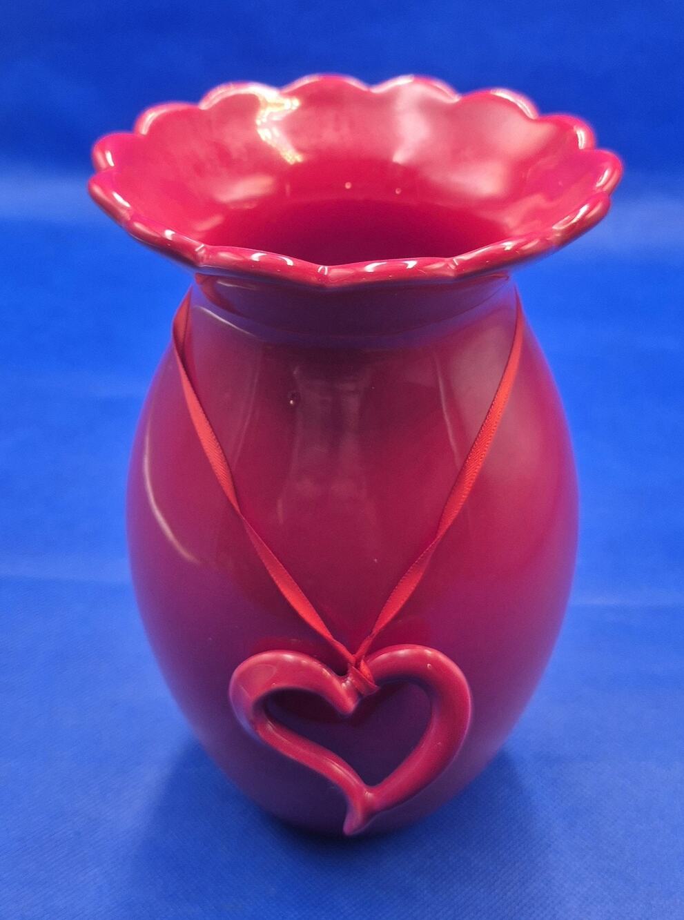 FTD Vibrant Red Ceramic Vase with Heart Charm 7.5" Tall